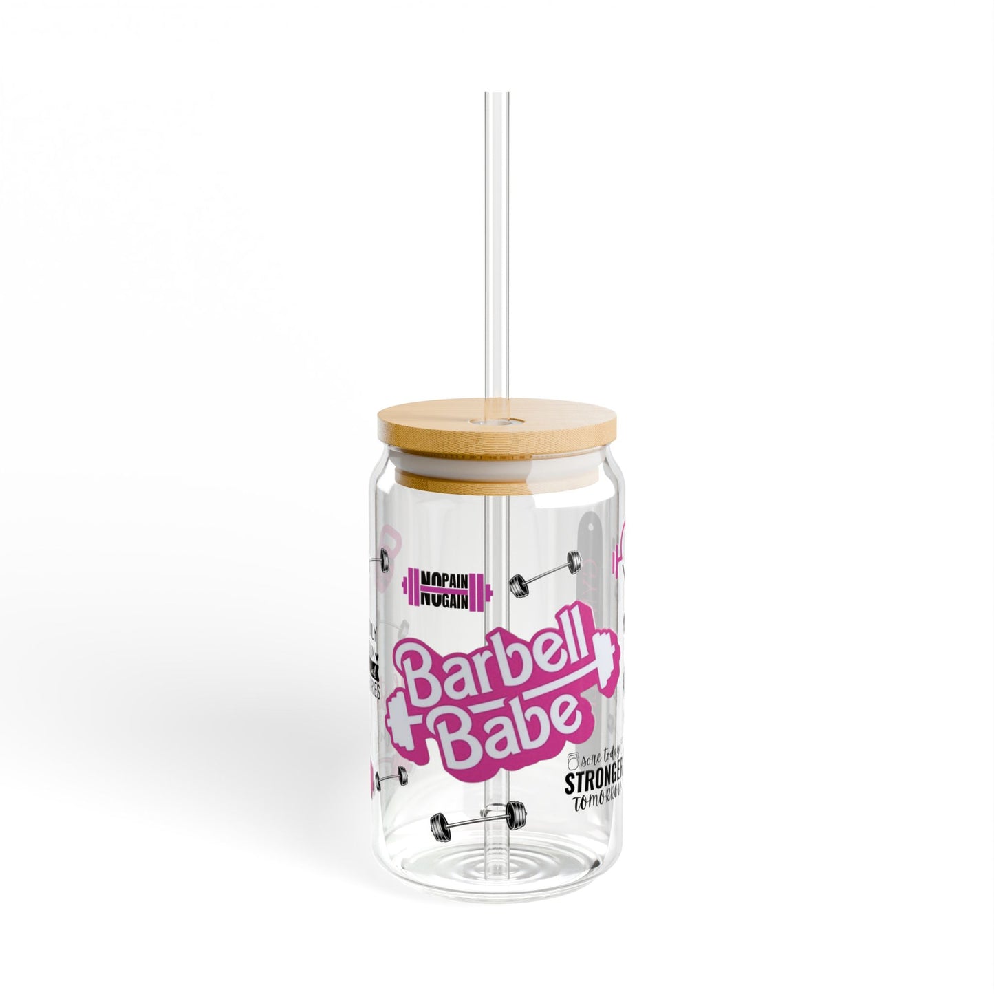 Fitness Sipper Glass - "Barbell Babe" Motivational Drinkware for Gym Lovers